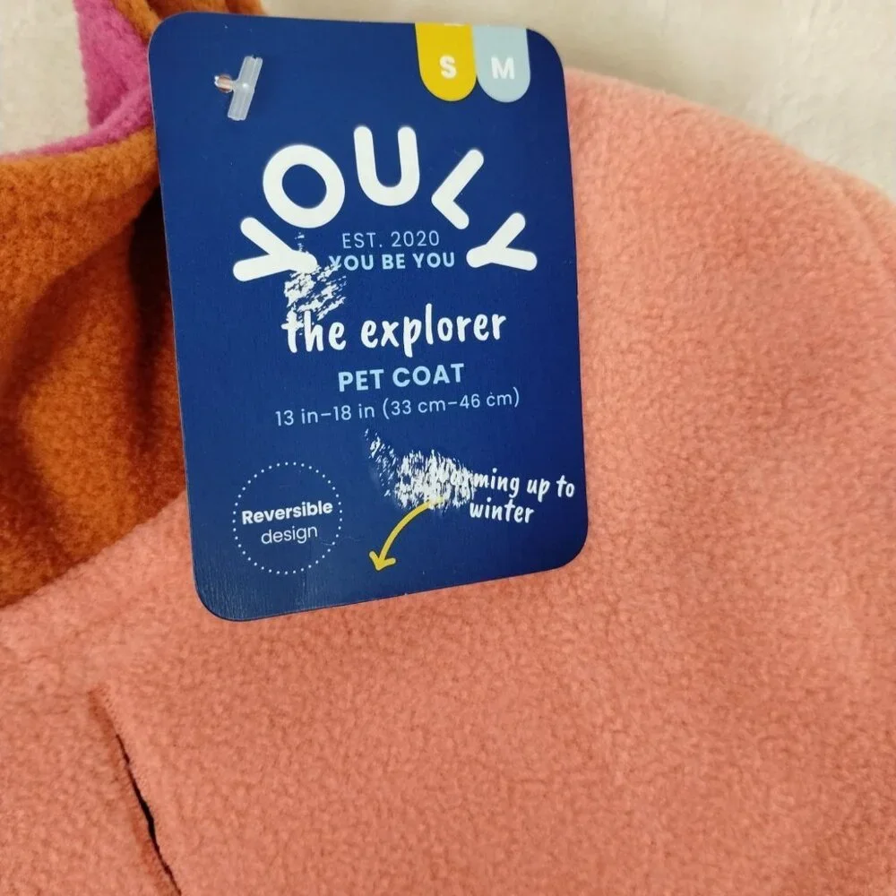 Reversible Pink and Orange Youly Explorer Pet Coat for Small to Medium Dogs